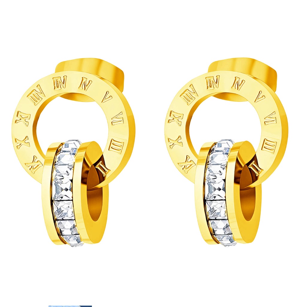 Earrings 18k Gold Plated Steel Roman Numeral Hoop Earrings